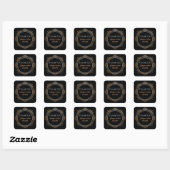 Sticker Carré Mariage Chic Black Gold Boho | Merci Favor (Feuille)