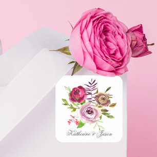 Sticker Carré Mariage chic Fuchsia rose floral romantique jardin