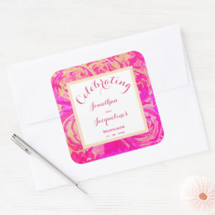 Sticker Carré Mariage Chic Rose Aquarelle Vibes Chaudes Vibrante