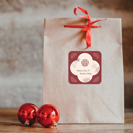 Sticker Carré Mariage chinois élégant Double Xi Flower