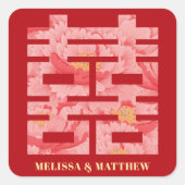 Sticker Carré Mariage chinois Red Peony double bonheur (Devant)