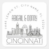Sticker Carré Mariage Cincinnati | Sceau d'enveloppe préadressé (Devant)