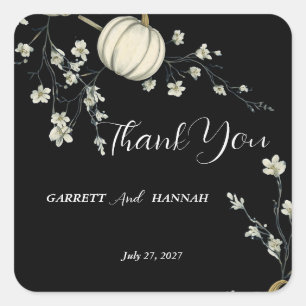 Sticker Carré Mariage Citrouille Automne Noir