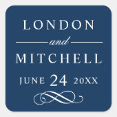 Sticker Carré Mariage Classique Bleu Nuit Monogramme (Devant)