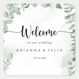Sticker Carré Mariage classique de feuillage vert Eucalyptus Bie
