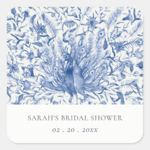 Sticker Carré Mariage Classy Aquarelle Paon Flore Fête de Mariag