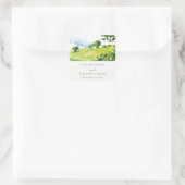 Sticker Carré Mariage Collines Campagne Aquarelle Vert Rustique (Sac)