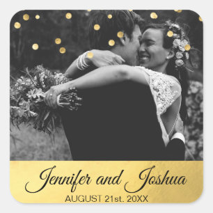 Sticker Carré Mariage Confetti à huile d'or personnalisé   PHOTO