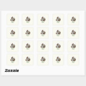 Sticker Carré Mariage Couple Ajouter Photo Vert Monogramme (Feuille)