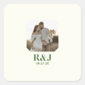 Sticker Carré Mariage Couple Ajouter Photo Vert Monogramme (Devant)