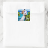 Sticker Carré Mariage Couple Photo Moderne Brush Script Merci (Sac)