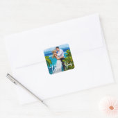 Sticker Carré Mariage Couple Photo Moderne Brush Script Merci (Enveloppe)