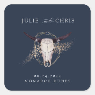 Sticker Carré Mariage Crâne de Boeuf Boho Chic