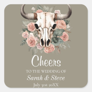 Sticker Carré Mariage d'âge du crâne floral de la vache de l'Oue