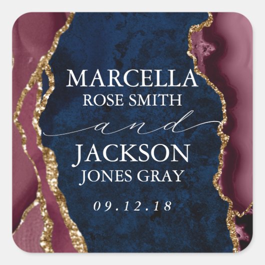 Sticker Carré Mariage d'âge marine, bourgogne et or (Devant)