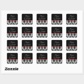 Sticker Carré Mariage damassé noir et rouge (Feuille)