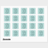 Sticker Carré Mariage damassé turquoise (Feuille)