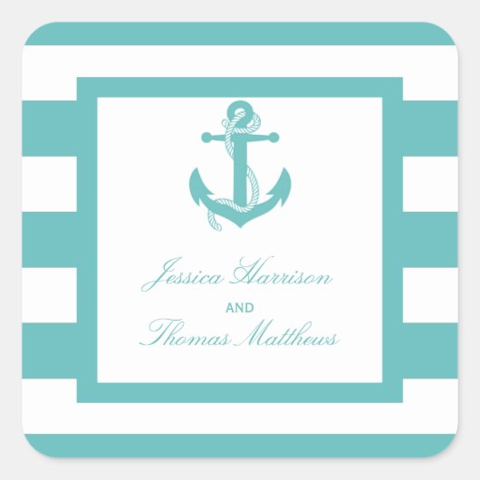 Sticker Carré Mariage d'Ancre de bande turquoise marine (Devant)