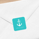 Sticker Carré Mariage d'Ancre de monogramme couleur Arrière - pl<br><div class="desc">Cet autocollant monogramme mariage d'ancre a une couleur arrière - plan modifiable (pour la changer du turquoise à la couleur de votre choix, cliquez sur le bouton personnaliser). Personnalisez-le en remplaçant le texte de l'espace réservé. Pour plus d'options comme changer la police, sa taille et l'espacement entre les lettres cliquez...</div>