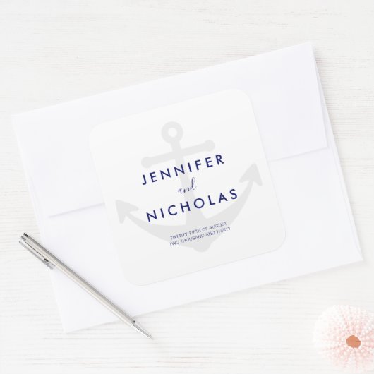 Sticker Carré Mariage d'Ancres nautiques moderne (Enveloppe)