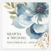 Sticker Carré Mariage d'aquarelle d'ivoire floral bleu automne m (Devant)