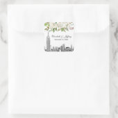 Sticker Carré Mariage d'aquarelle florale blanche NYC Skyline ES (Sac)