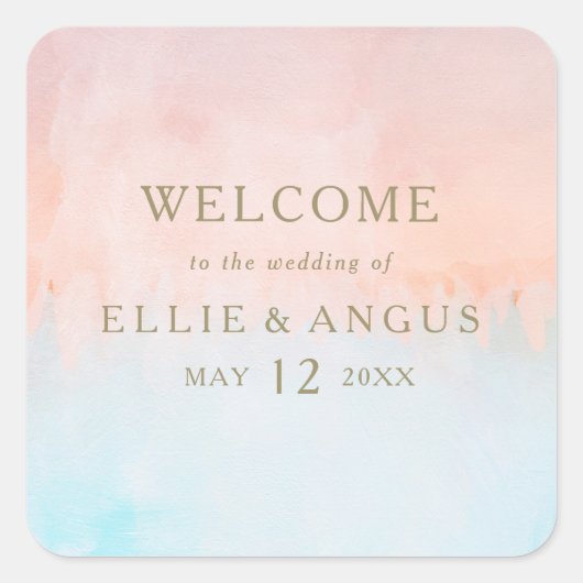 Sticker Carré Mariage d'aquarelle Sunset d'été Bienvenue (Devant)