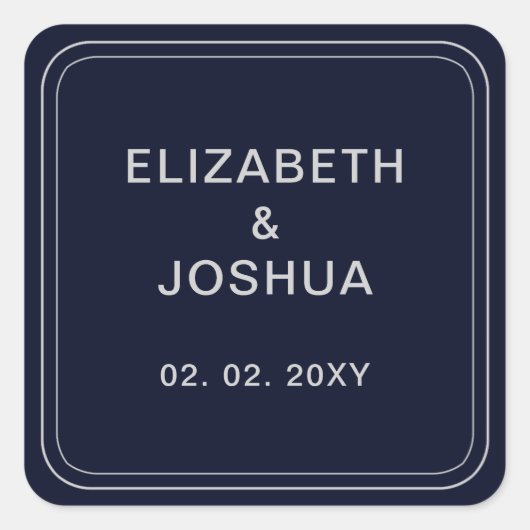 Sticker Carré Mariage d'argent classique de la marine (Devant)