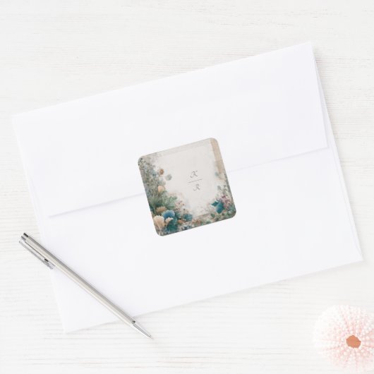 Sticker Carré Mariage d'art populaire rustique (Enveloppe)