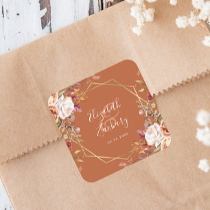 Sticker Carré Mariage d'automne géométrique floral orange brûlé 