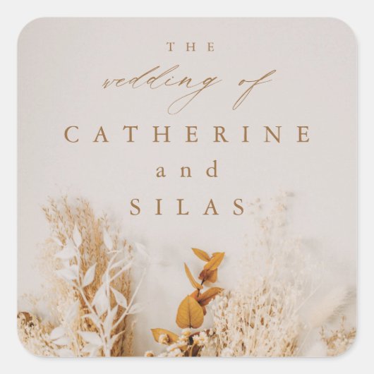 Sticker Carré Mariage de automne de fleurs séchées Boho (Devant)