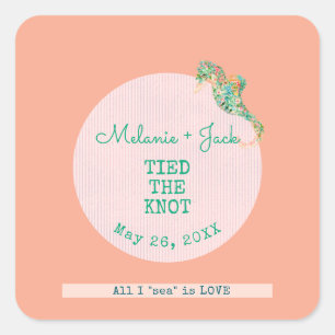 Sticker Carré Mariage de bord de mer rayure de hippocampe