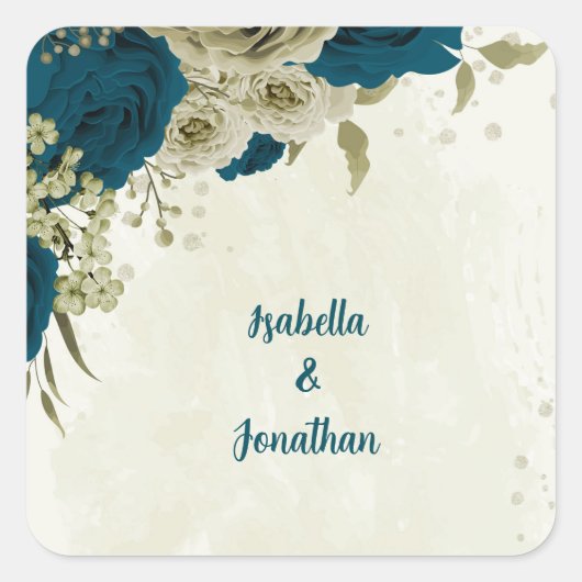 Sticker Carré mariage de botanique turquoise bleu beige (Devant)
