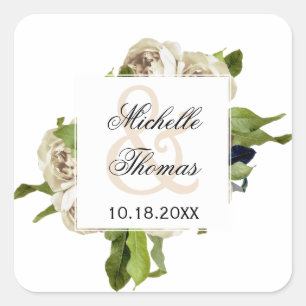 Sticker Carré Mariage de bouquet floral Rose blanche