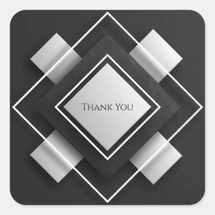 Sticker Carré Mariage de cadre géométrique en ivoire et charbon 