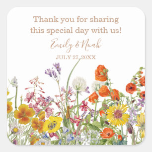 Sticker Carré Mariage de Campagne aux Fleurs Sauvages Colorées M
