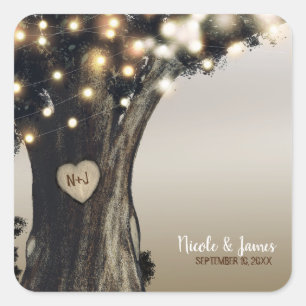 Sticker Carré Mariage de campagne rustique avec arbre et lumière