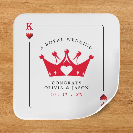 Sticker Carré Mariage de carte de poker King & Queen of Hearts C