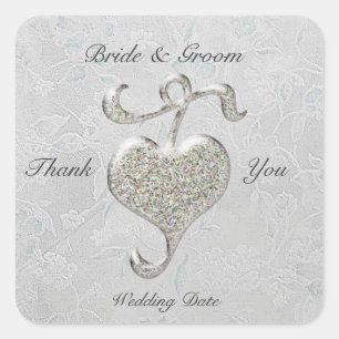 Sticker Carré Mariage de coeur argenté