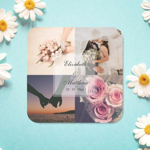 Sticker Carré Mariage de collage photo simple et élégant mariée 