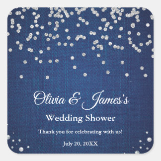 Sticker Carré Mariage de couple en denim bleu diamants perles do