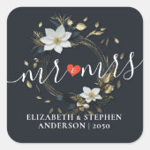 Sticker Carré Mariage de couronnes florales en or noir blanc Bie (Devant)