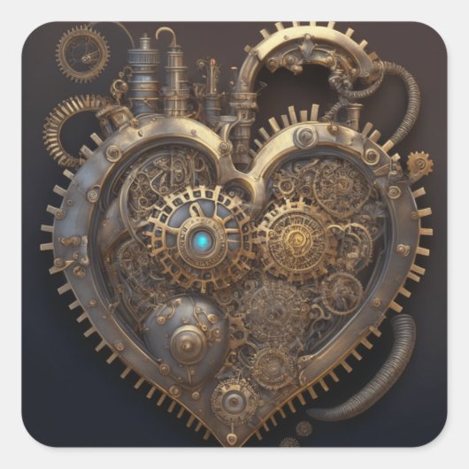 Sticker Carré Mariage de cuivres Coeur Steampunk (Devant)