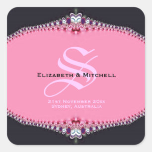 Sticker Carré Mariage de dentelle rose Princess
