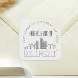 Sticker Carré Mariage de Detroit | Sceau d'enveloppe préadressé<br><div class="desc">Gagnez du temps et faites une impression en envoyant vos invitations de mariage. Ces autocollants d'enveloppe pré-adressés se présentent dans un style élégant mais moderne et décoré sur le thème et présentent une illustration de la ville de Detroit et de son skyline unique. Les couleurs neutres sont adaptées pour compléter...</div>