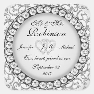 Sticker Carré Mariage de deux coeurs Monogramme Motif