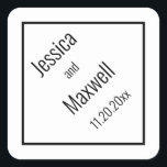Sticker Carré Mariage de diamant BW moderne simple géométrique<br><div class="desc">Conception géométrique simple,  élégante et moderne en forme de losange,  avec des noms et une date mariage sur un angle de 45 degrés. Toutes les couleurs peuvent être modifiées à votre gré. Design par Holiday Hearts Designs (droits réservés).</div>