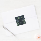 Sticker Carré Mariage de feuillage vert noir de la Marine Merci (Enveloppe)
