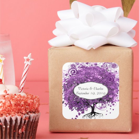 Sticker Carré Mariage de feuille de coeur pourpre de forêt (Fête)