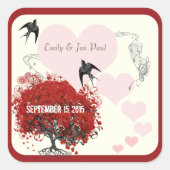 Sticker Carré Mariage de feuille de coeur rouge (Devant)